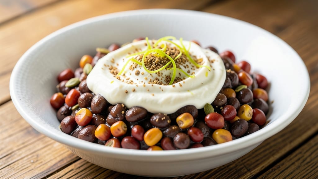 Black Bean and Shoepeg Corn Dip Recipe: Crunchy Tortilla Crowns Over Creamy Spiced Base