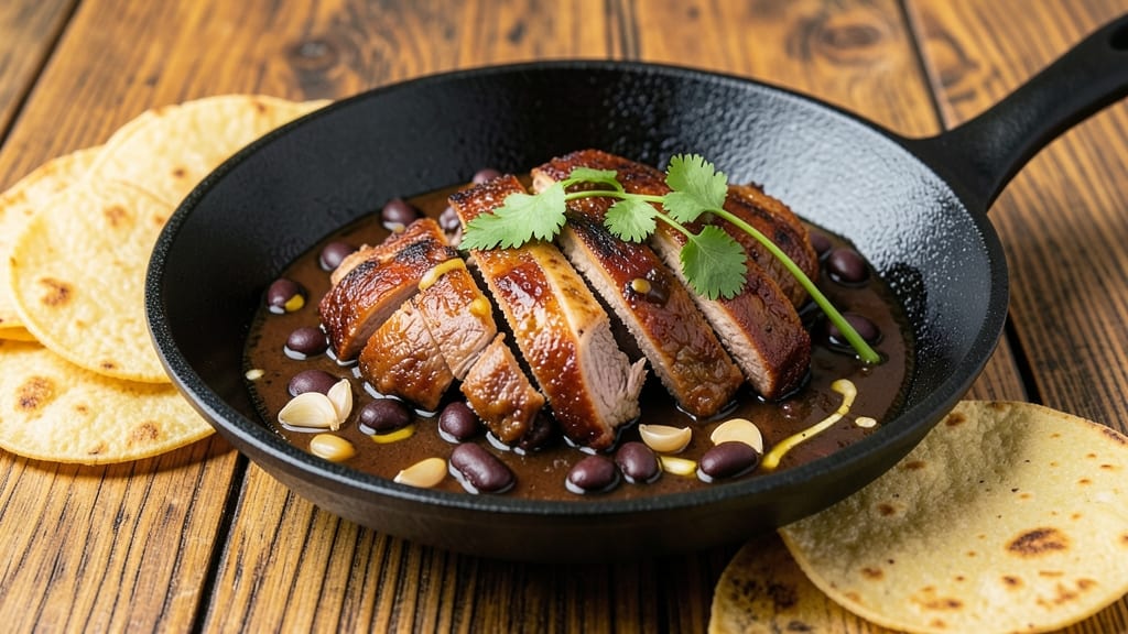 Black Bean Sauce Pork Recipe: Smoky Tortilla-Crusted Pork with Spiced Bean Gravy