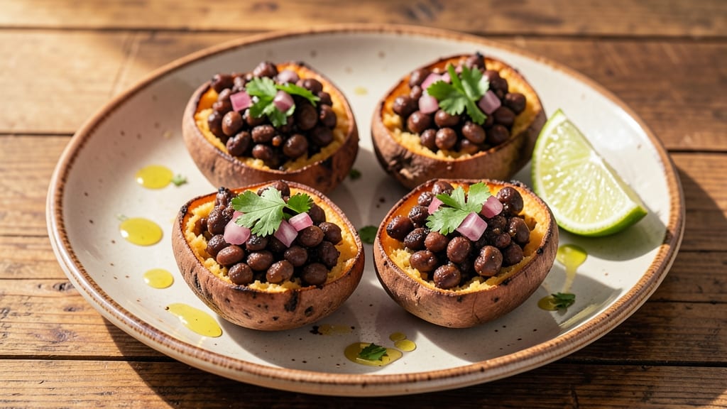 Black Bean Stuffed Sweet Potato Recipe: Smoky Cumin and Lime Crunch Topped