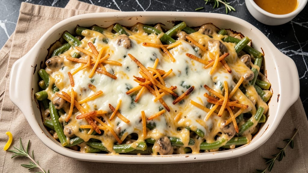 Boston Market Green Bean Casserole Recipe: Crispy Onion Crowns Over Creamy Mushroom Sauce