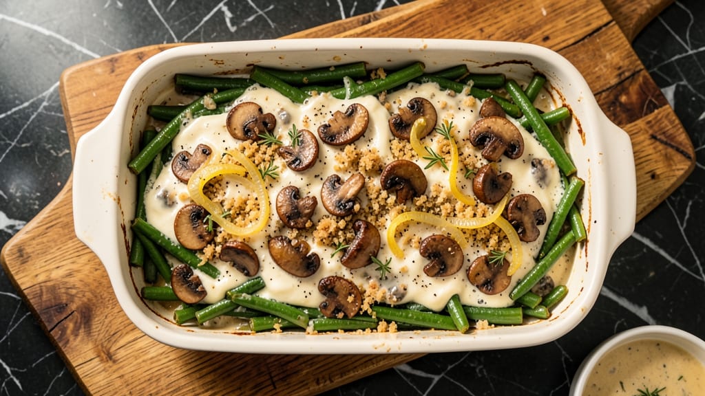 Amish Green Bean Casserole Recipe: Golden Crunch Over Creamy Mushroom Pillows