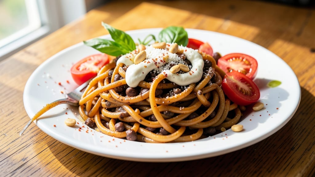 Black Bean Spaghetti Noodles Recipe: Silky Noodles With Hearty Black Bean Swirl