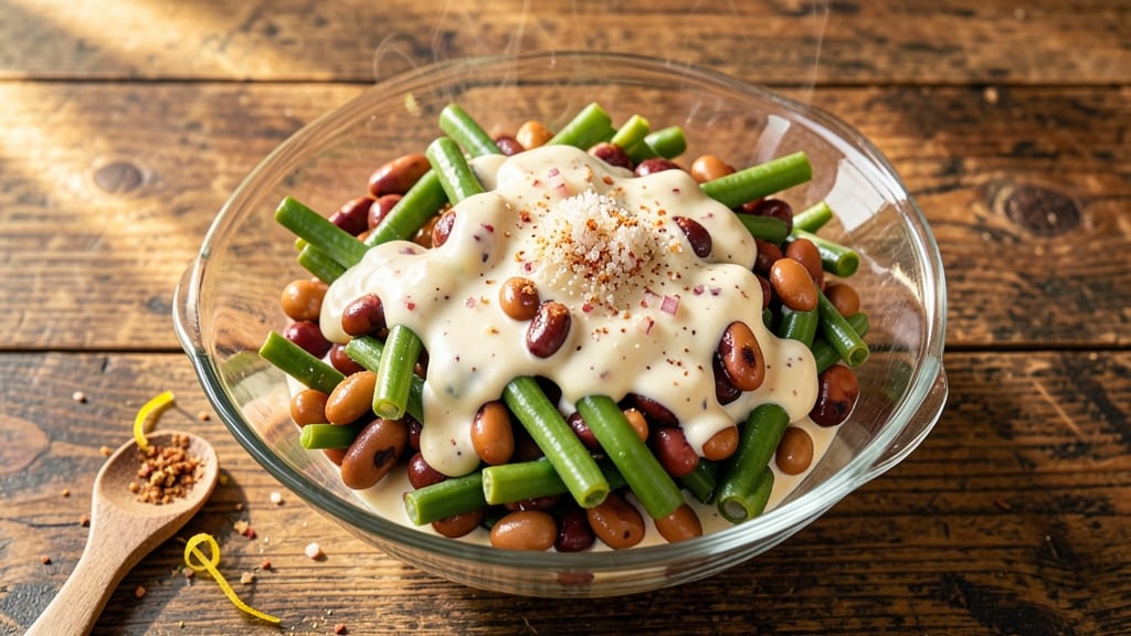 Betty Crocker's Three Bean Salad Recipe: Crunchy Croutons and Zesty Vinaigrette