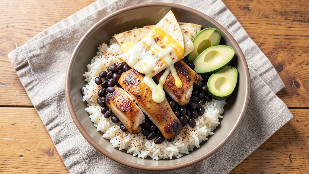 Black Bean Chicken Bowl Recipe: Crispy Tortilla Crowns Over Melty Cheese Streaks