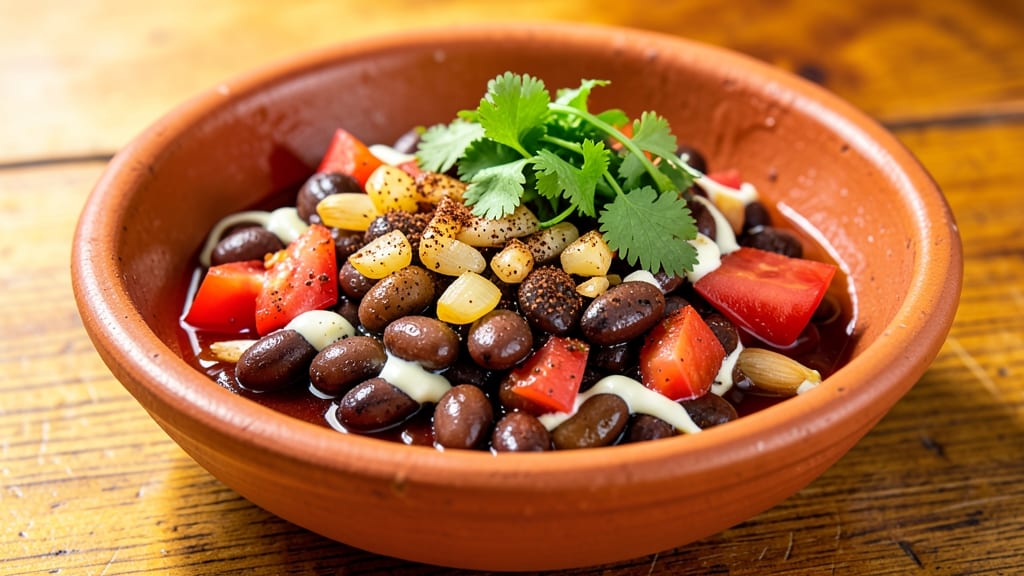 Black Bean Mexican Side Dish Recipe: Crispy Tortilla-Topped Spice Bomb