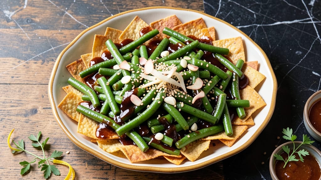 Asian Green Bean Casserole Recipe: Crispy Tortilla Crowns Over Creamy Soy-Ginger Sauce