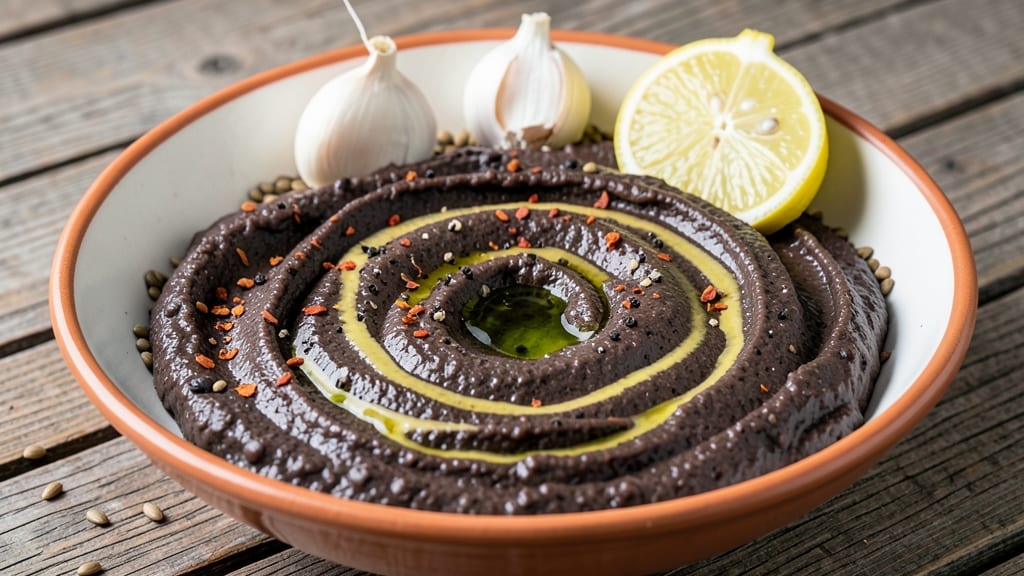 Black Bean Hummus Dip Recipe: Smoky Cumin Crunch Over Creamy Bean Base