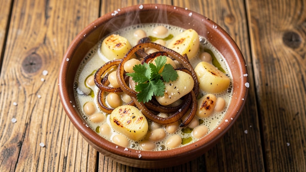 Bean Soup With Potatoes, Onions, and Garlic Recipe: Savory One-Pot Simplicity