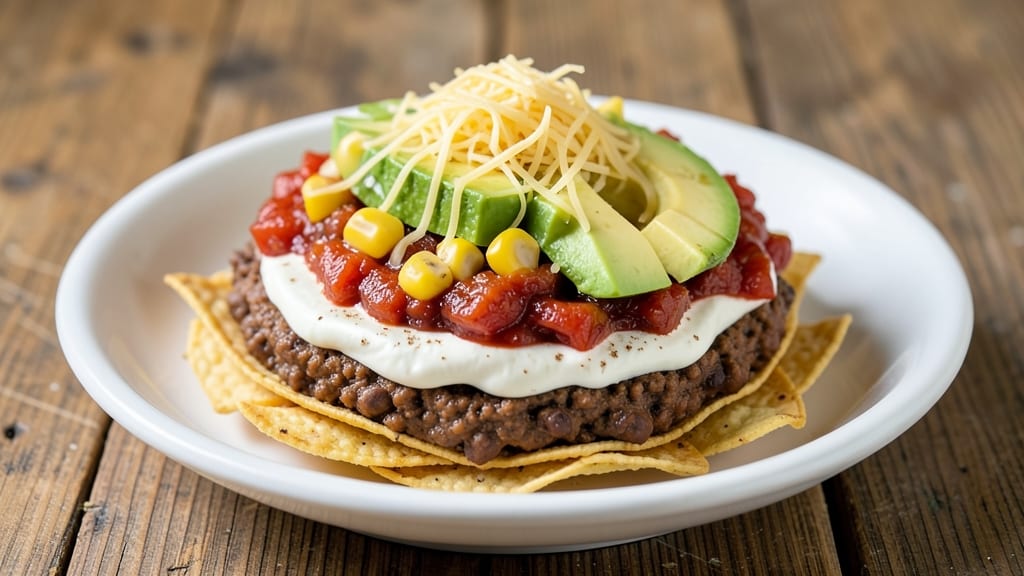 7 Layer Black Bean Dip Recipe: Crunchy Tortilla Crowns Over Melty Cheese Layers