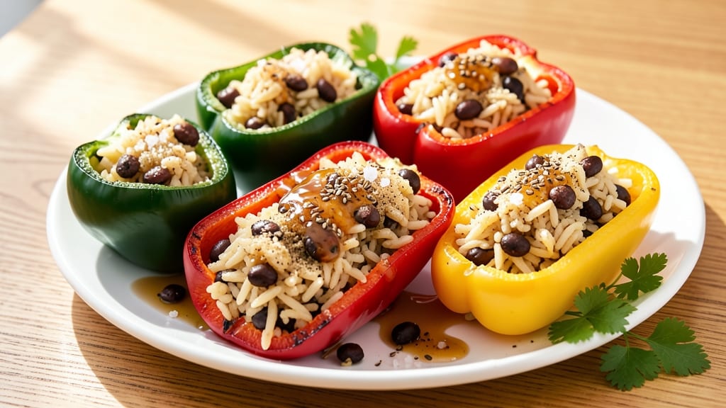 Bean and Rice Stuffed Peppers Recipe: Smoky Cumin Crust Over Melty Cheese Rivers