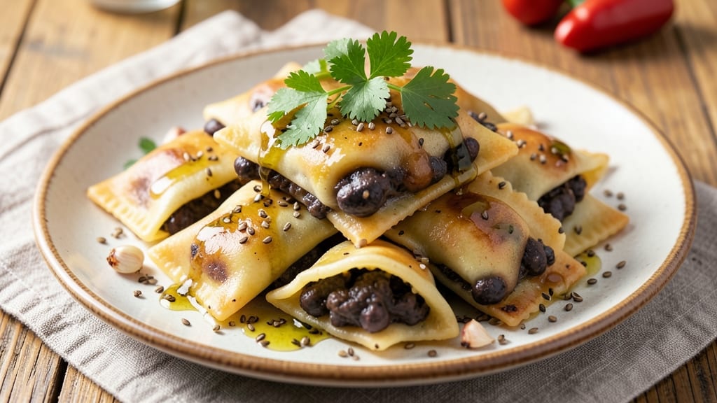 Black Bean Ravioli Recipe: Crispy Tortilla Crowns Over Creamy Spiced Filling