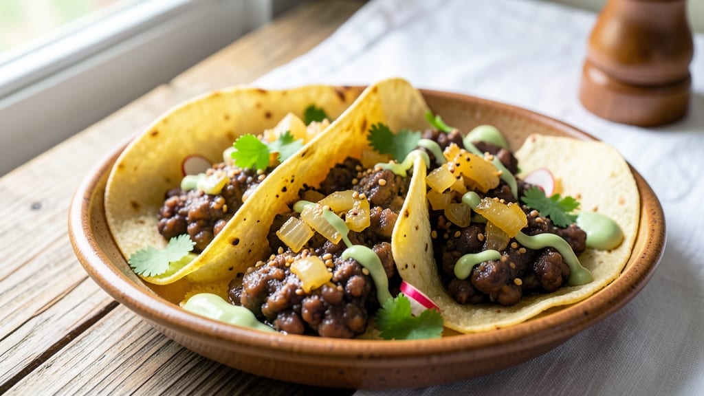 Black Bean Soft Tacos Recipe: Crispy Tortilla Crunch Over Creamy Spiced Beans