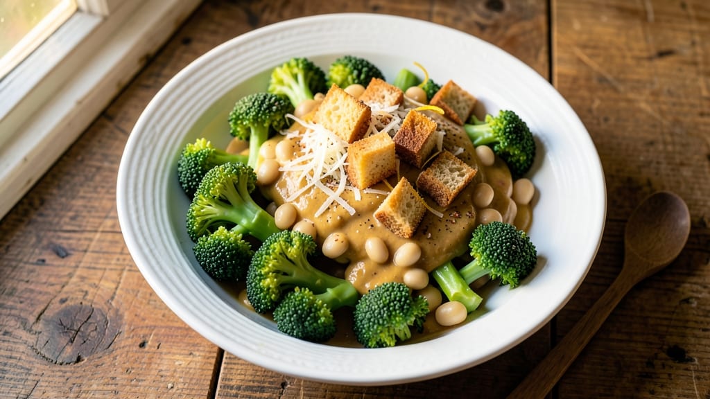 Broccoli and White Bean Caesar Salad Recipe: Crispy Croutons and Creamy Parmesan Magic
