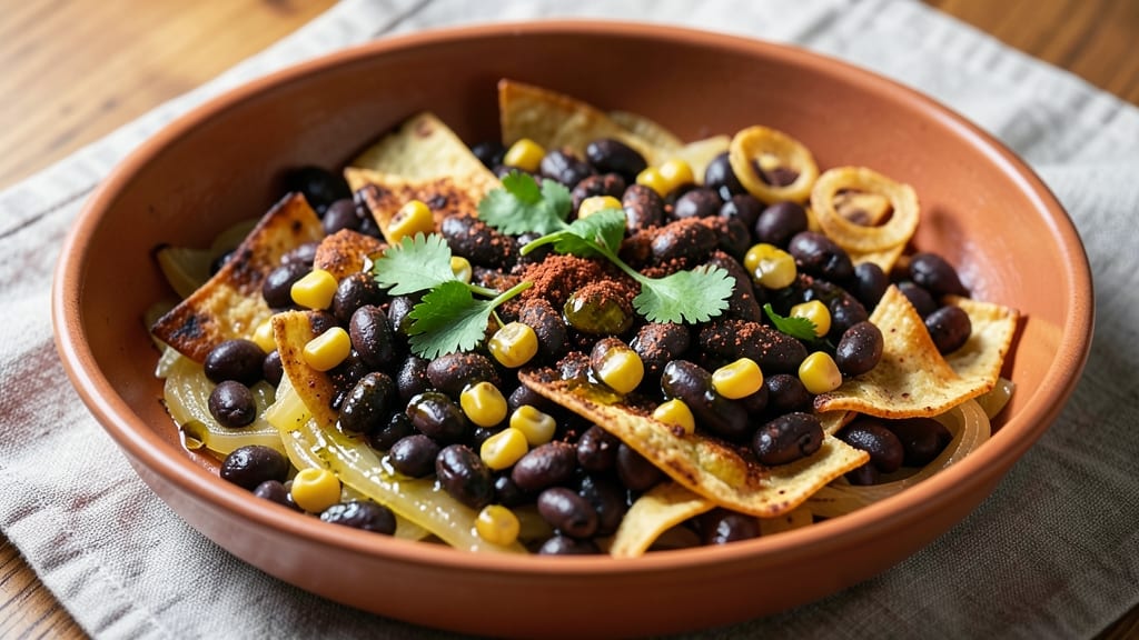 Bean Main Dish Recipe: Smoky Cumin-Crusted Beans With Crispy Tortilla Top