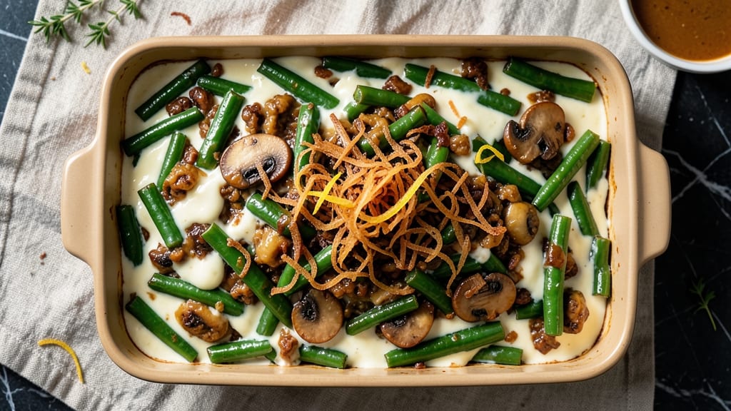 Awesome Green Bean Casserole Recipe: Crunchy Top, Creamy Mushroom Streaks