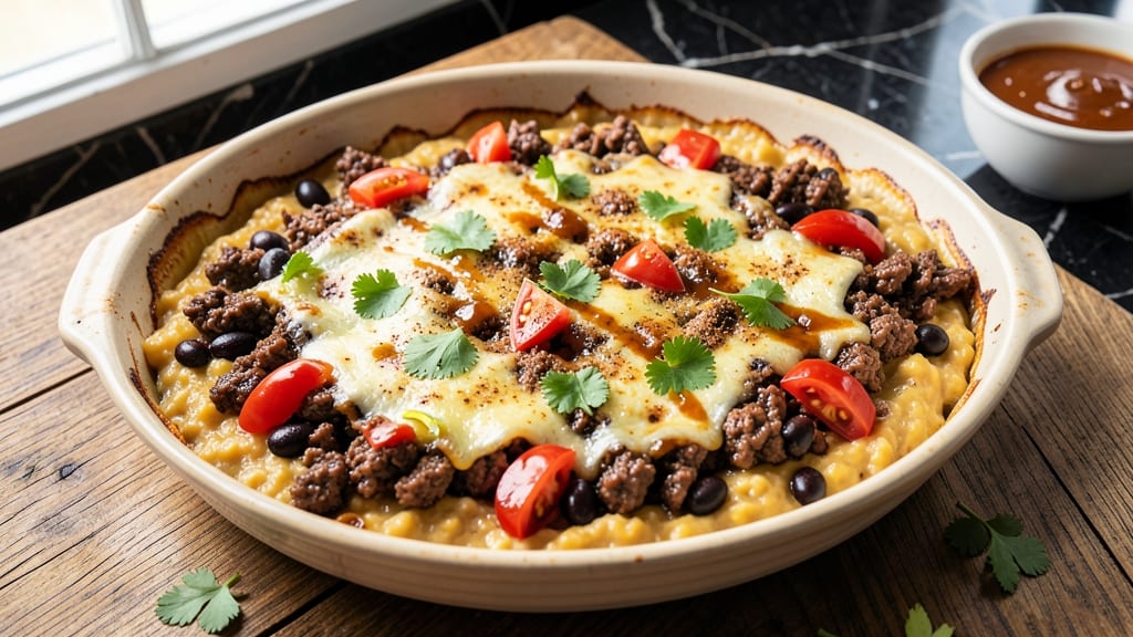Beef and Bean Taco Casserole Recipe: One-Pot Layered Fiesta With Crispy Tortilla Top