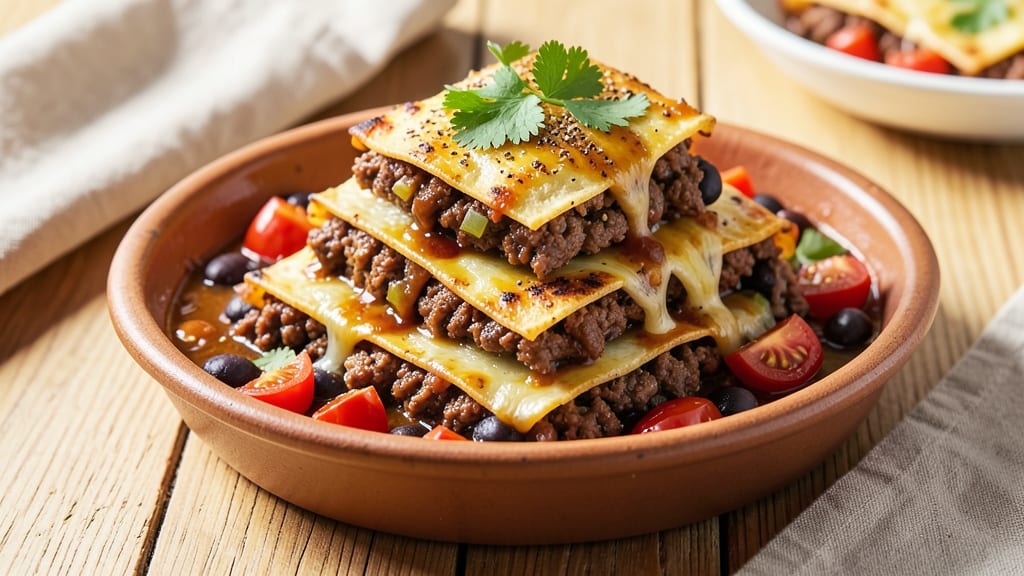 Beef and Black Bean Enchilada Recipe: Smoky Cumin Tortilla Crunch Over Melty Cheese