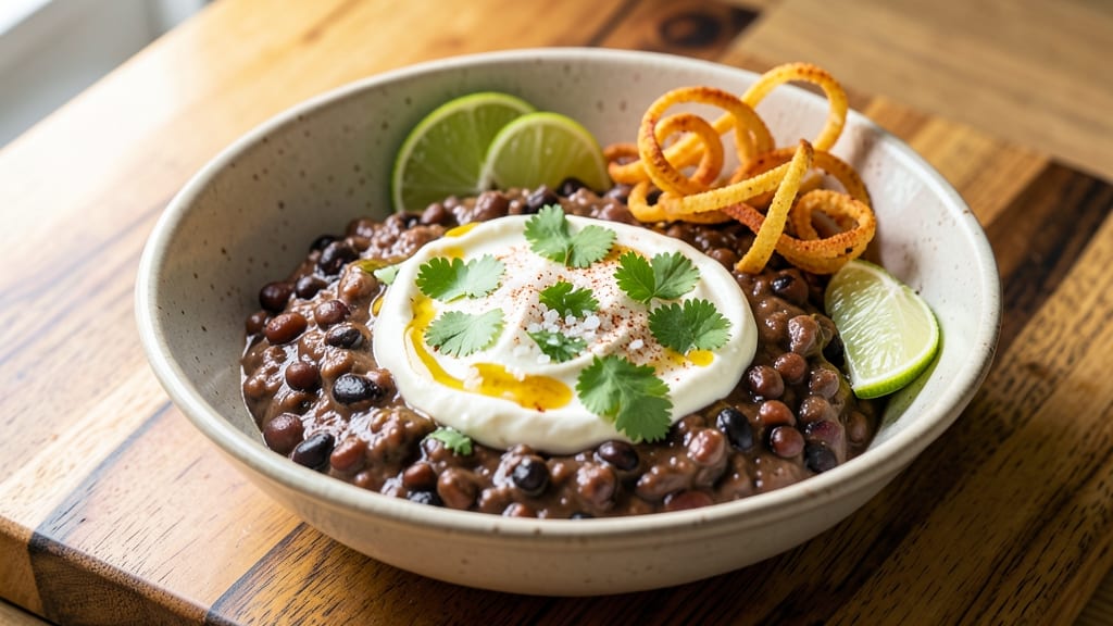 Black Bean Cream Cheese Salsa Dip Recipe: Crispy Tortilla Crowns Over Velvety Bean Base