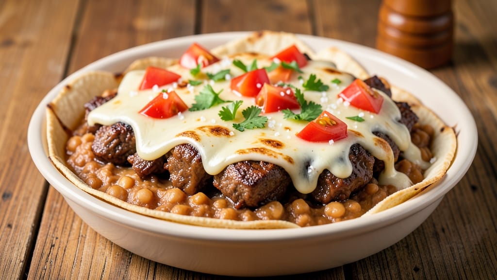 Baked Beef and Bean Burrito Recipe: Crispy Tortilla Crowns Over Smoky Spiced Filling
