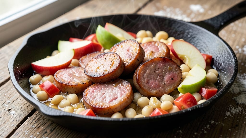 Apple Sausage and Bean Skillet Recipe: Savory Smokiness With Crispy Tortilla Topping