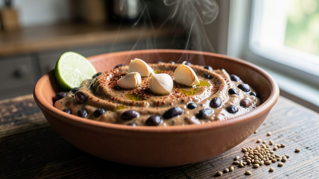 Black Bean Nacho Dip Recipe: Smoky Cumin-Topped Crunch Over Creamy Base