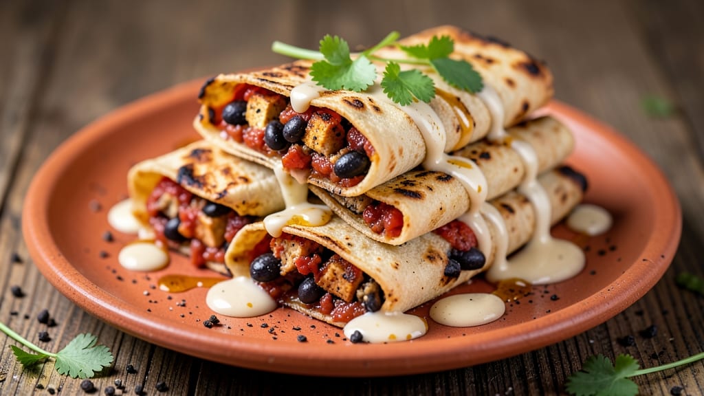 Black Bean and Tofu Enchiladas Recipe: Crispy Tortilla Crowns Over Spiced Cheese Rivers