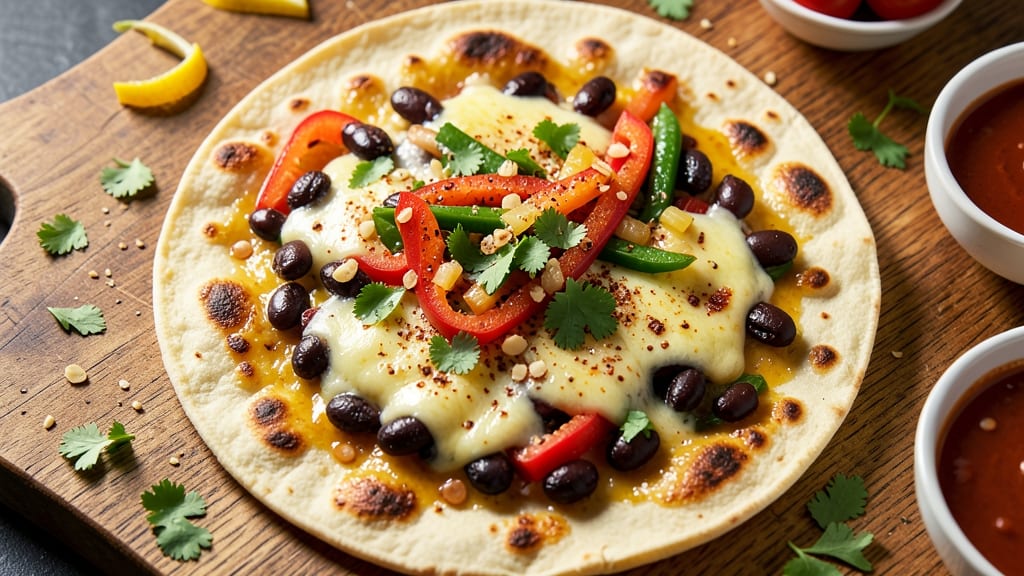 Black Bean and Pepper Quesadilla Recipe: Crispy Tortilla Crunch Over Spiced Bean Filling