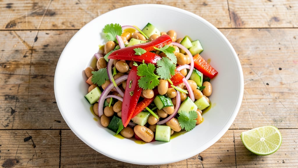 Bean Salad Lunch Recipe: Crunchy Tortilla Crowns Over Creamy White Bean Base