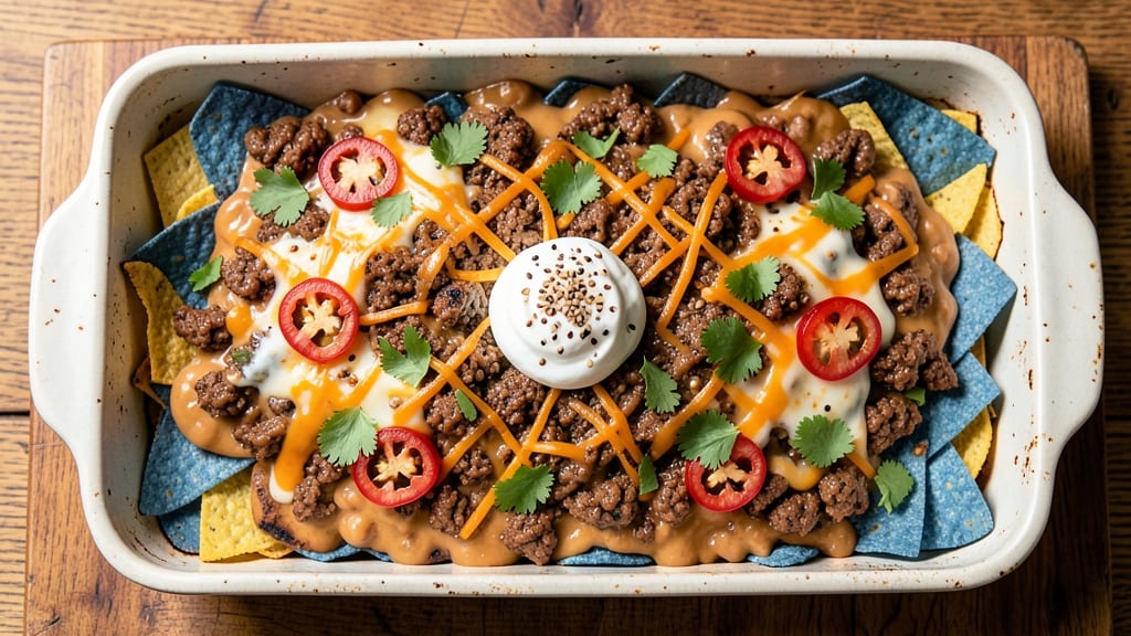 Beef Bean Cheese Nachos Recipe: Crispy Tortilla Layers Loaded With Melty Cheese