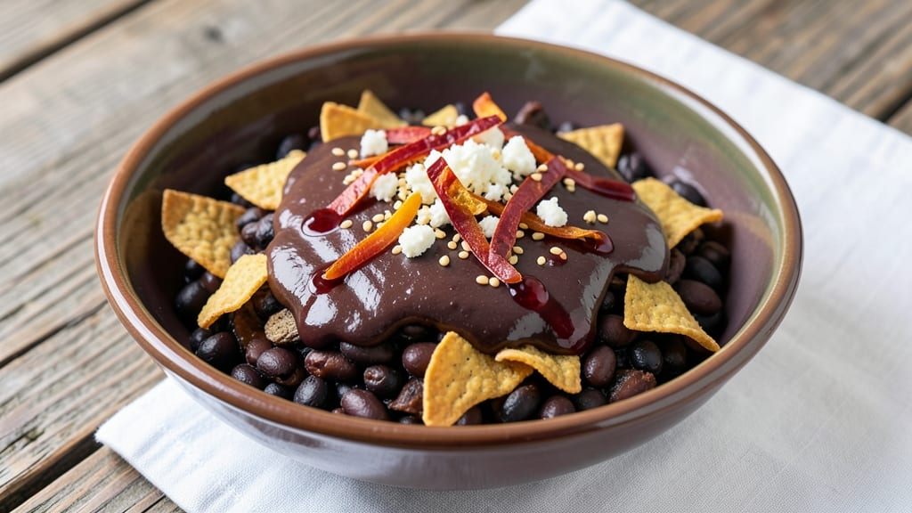 Black Bean Mole Recipe: Deep Chocolate-Chili Crunch Over Silky Beans