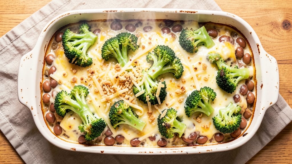 Broccoli Lima Bean Casserole Recipe: Crispy Top, Creamy Cheese Streaks
