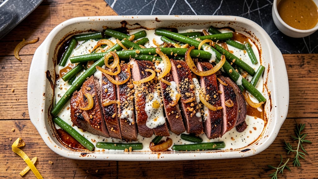 Beef and Green Bean Casserole Recipe: French Onion Soup-Inspired Twist