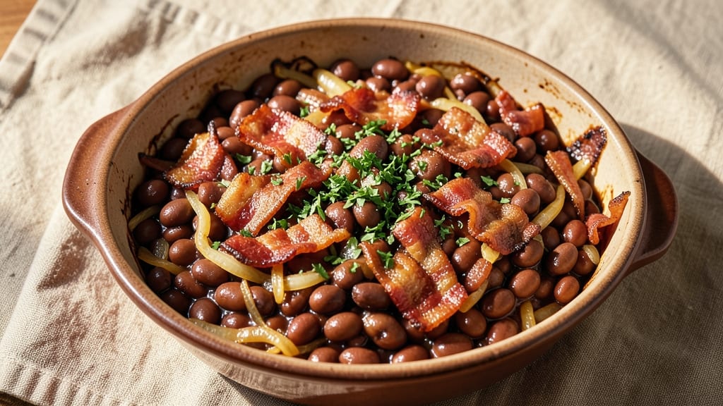 Baked Bean Recipe with Bacon from Scratch: Smoky Crispy Bacon Bites in One Pot