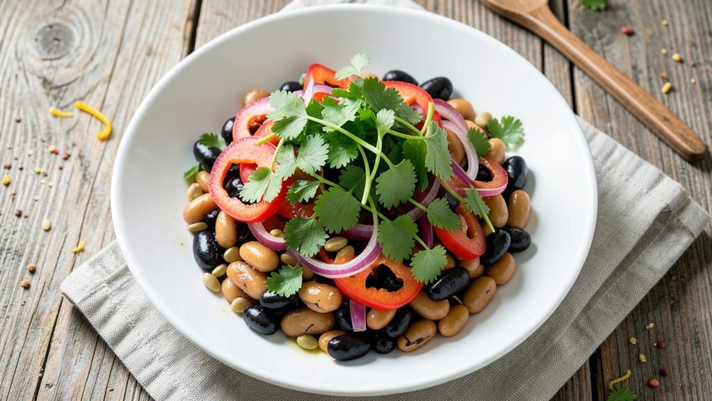 Black and White Bean Salad Recipe: Crunchy Herb-Topped Protein Powerhouse